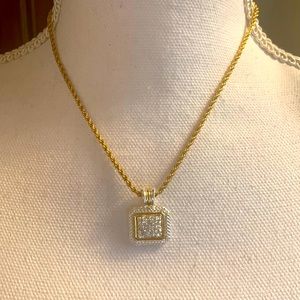 Vintage Avon Pave Rope Necklace with two tone removable Rhinestone Pendant